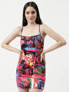 Picasso Inspired Digital Printed Short Dress With Back Tie-Up