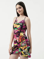 Picasso Inspired Digital Printed Cowl Neck Overlap Dress