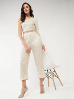 Shimmer Pleated One-Shoulder Top With Pant Set