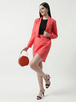 Bright Solid Blazer With Petal Design Skirt Set