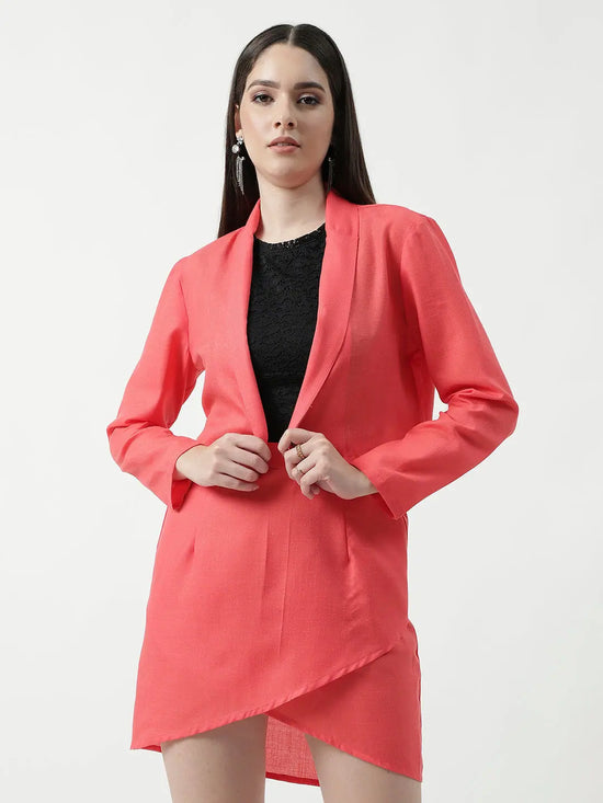 Bright Solid Blazer With Petal Design Skirt Set