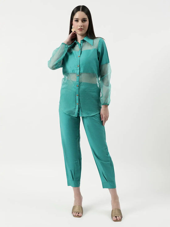 Semi-Sheer Stylish Shirt Top With Matching Pant Set