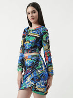 Picasso Digital Printed Crop Top With Short Skirt Set