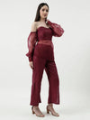 Off-Shoulder Tube Top With Sheer Stylish Sleeves And Matching Pant Set