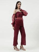 Off-Shoulder Tube Top With Sheer Stylish Sleeves And Matching Pant Set