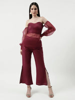 Off-Shoulder Tube Top With Sheer Stylish Sleeves And Matching Pant Set