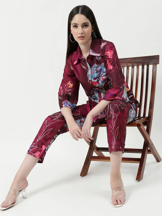 Floral Digital Printed Loungewear Shirt With Pant Set-PKC10253-S