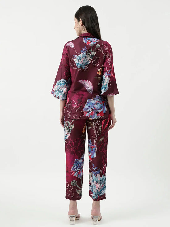 Floral Digital Printed Loungewear Shirt With Pant Set-PKC10253-S