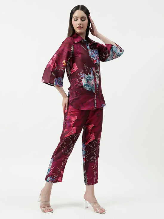 Floral Digital Printed Loungewear Shirt With Pant Set-PKC10253-S