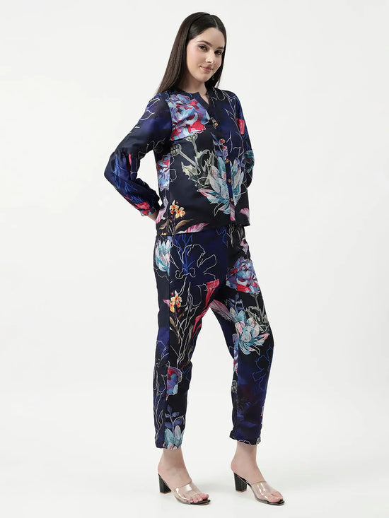 Floral Digital Printed Loungewear Shirt With Pant Set-PKC10252-S