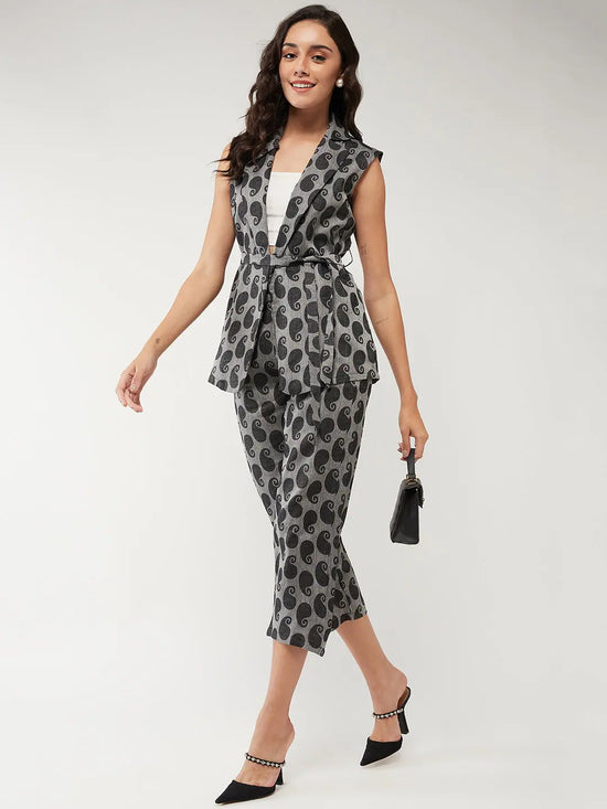 Printed Sleeveless Waistcoat Style Top With Pant Set