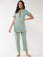 Solid Pastel Short Lace Detailed Kurta With Pant Set