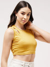 Solid Shoulder Cut-Out Rib Crop Top-ZL6208YLW-XS