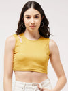 Solid Shoulder Cut-Out Rib Crop Top-ZL6208YLW-XS