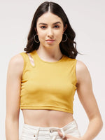 Solid Shoulder Cut-Out Rib Crop Top-ZL6208YLW-XS