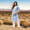 Festive White Embroidered Neck-Patch Kurta With Laces