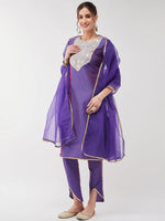 Festive Solid Lace Detailed Kurta With Matching Dupatta And Pant Set