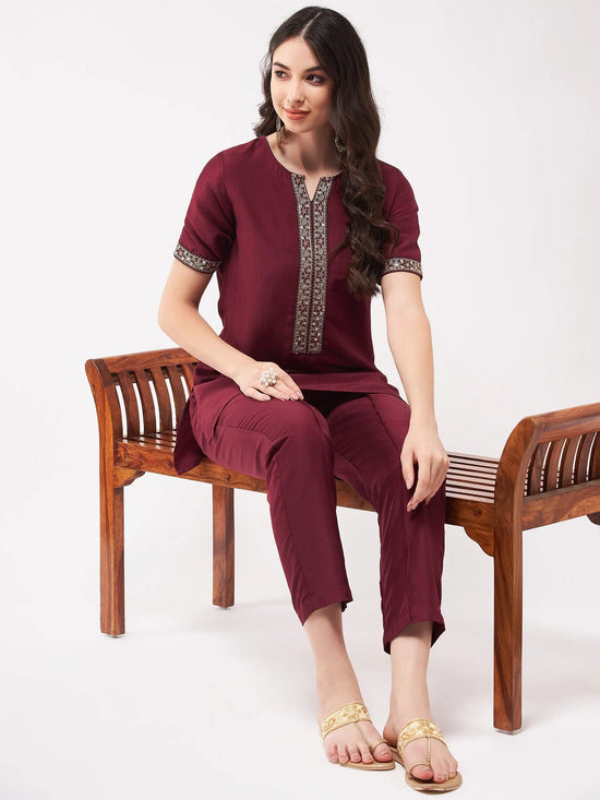 Festive Solid Short Kurti With Lace And Matching Pant Set