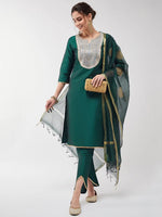 Festive Solid Lace Yoke Kurta With Matching Dupatta And Pant Set