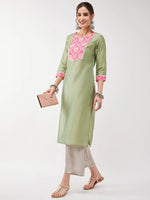 Semi-Festive Pastel Lace Yoke Detailed Straight Kurta