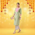 Semi-Festive Pastel Lace Yoke Detailed Straight Kurta