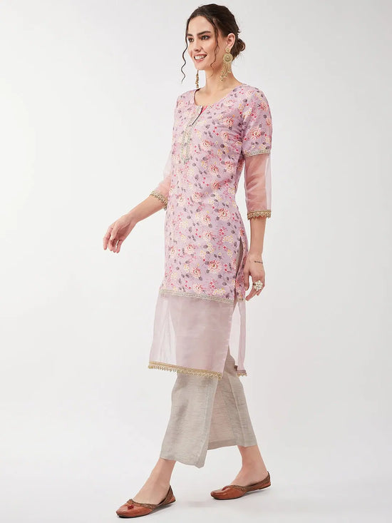 Festive Pastel Floral Lace Detailed Kurta