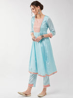 Festive Pastel Lace Detailed Flared Kurta