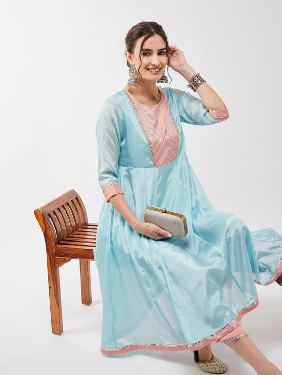 Festive Pastel Lace Detailed Flared Kurta