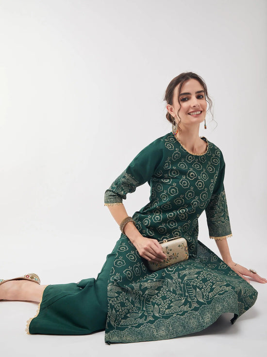 Casual Printed Kurta With Lace And Matching Pant Set