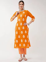 Casual Printed Kurta With Lace Detailed Pant Set