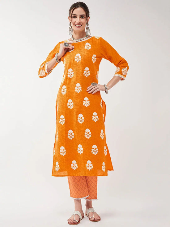 Casual Printed Kurta With Lace Detailed Pant Set