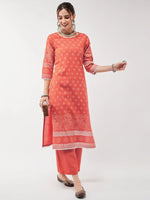 Casual Printed Kurta With Pant Set Having Lace Details