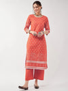 Casual Printed Kurta With Pant Set Having Lace Details