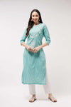 Chambray Embroidered Quarter Sleeves Kurta-PK4486GREEN-S