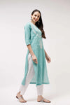 Chambray Embroidered Quarter Sleeves Kurta-PK4486GREEN-S