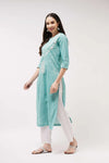 Chambray Embroidered Quarter Sleeves Kurta-PK4486GREEN-S