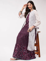 Mughal Printed Top With Skirt And Embroidered Shrug-PKC10074PNK-S