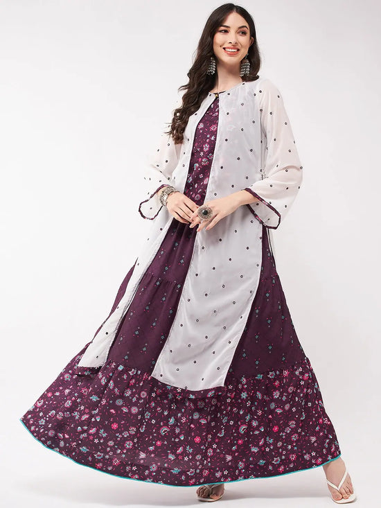 Mughal Printed Top With Skirt And Embroidered Shrug-PKC10074PNK-S