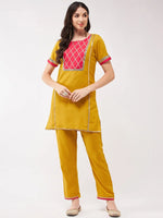 Festive Solid Yoke Short Kurti With Matching Pant Set