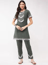 Festive Solid Yoke Short Kurti With Fringe Lace And Matching Pant Set