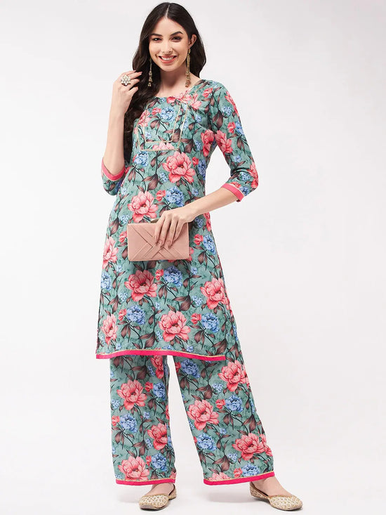 Big Floral Digital Printed Kurta With Palazzo Set