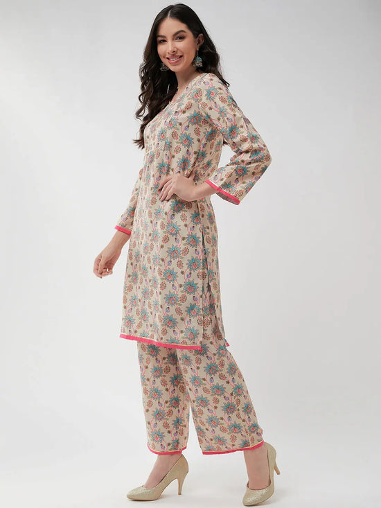 Digital Allover Printed Kurta With Lace At Yoke And Matching Pant Set