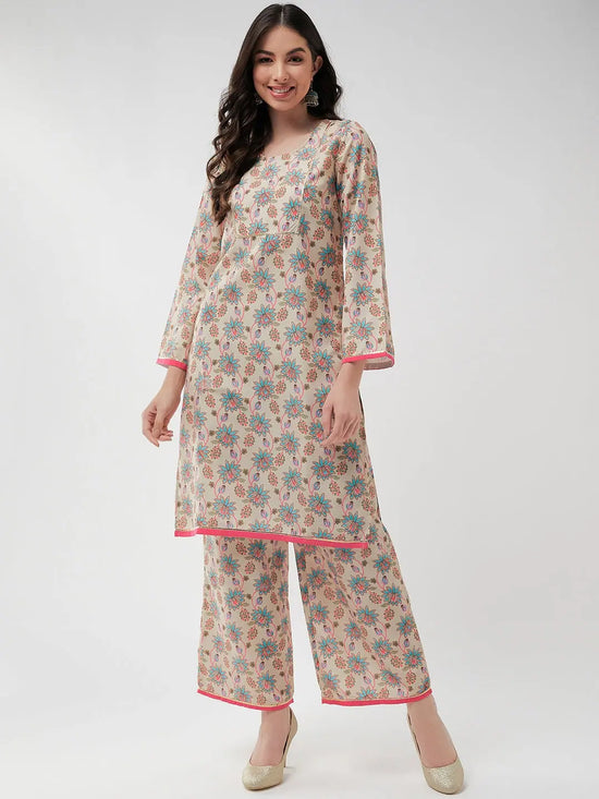 Digital Allover Printed Kurta With Lace At Yoke And Matching Pant Set