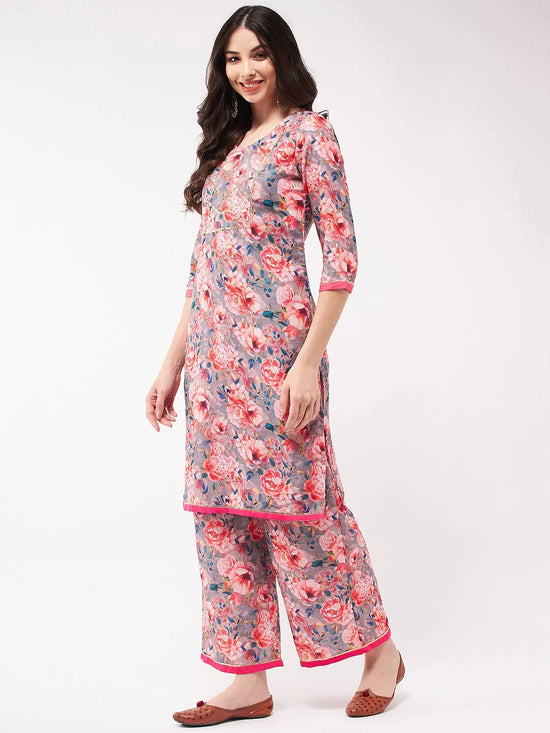 Digital Floral Printed Kurta With Palazzo Set