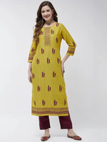 Allover Banana Leaf Printed Kurta With Contrast Pant Set