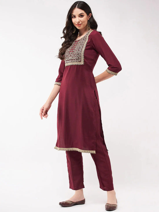 Festive Gold Embroidered Square Neck-Patch Kurta With Laces