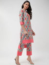 Wedding Inspired Diamond Allover Multicolor Printed Lace Insert Kurta With Pant Set