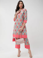 Wedding Inspired Diamond Allover Multicolor Printed Lace Insert Kurta With Pant Set