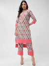 Wedding Inspired Diamond Allover Multicolor Printed Lace Insert Kurta With Pant Set