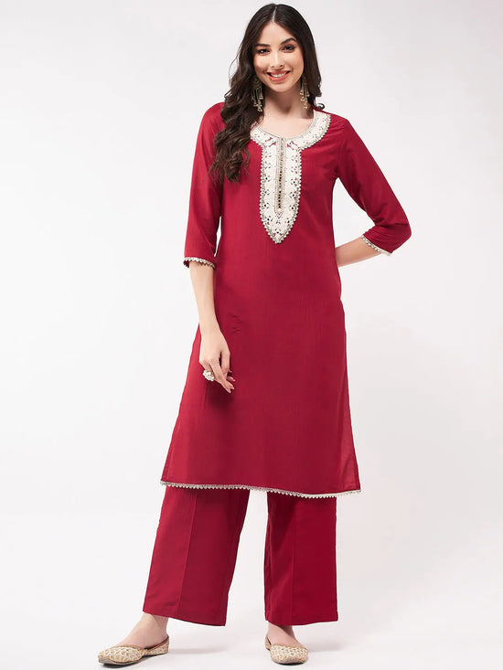 Festive Embroidered Neck-Patch Panelled Kurta With Laces-PK4513-S